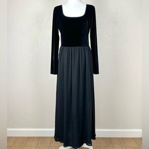 Vintage 1990s Laura Ashley Silk and Velvet Black Long Sleeve Gown 10 US 40 EU